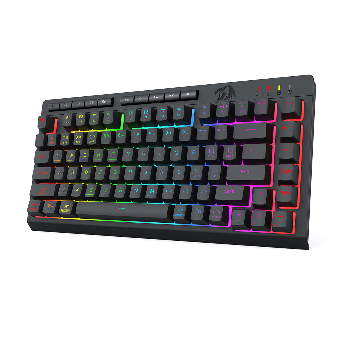 Redragon K524RGB-Pro Crescent Pro 75% Tri-Mode Gaming Keyboard with Macro Keys (Black)