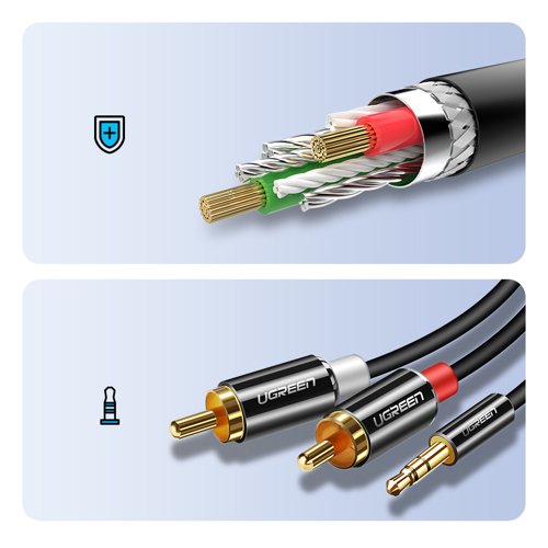 UGreen 3.5mm Male To 2 RCA Male Cable - 3m (Black) (AV116/10590)