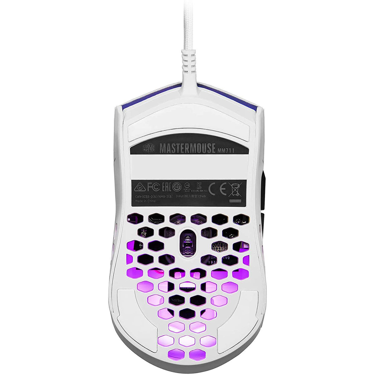 Cooler Master MM711 Gaming Mouse With Lightweight Honeycomb Shell, Ultraweave Cable & RGB Accents (Glossy White)