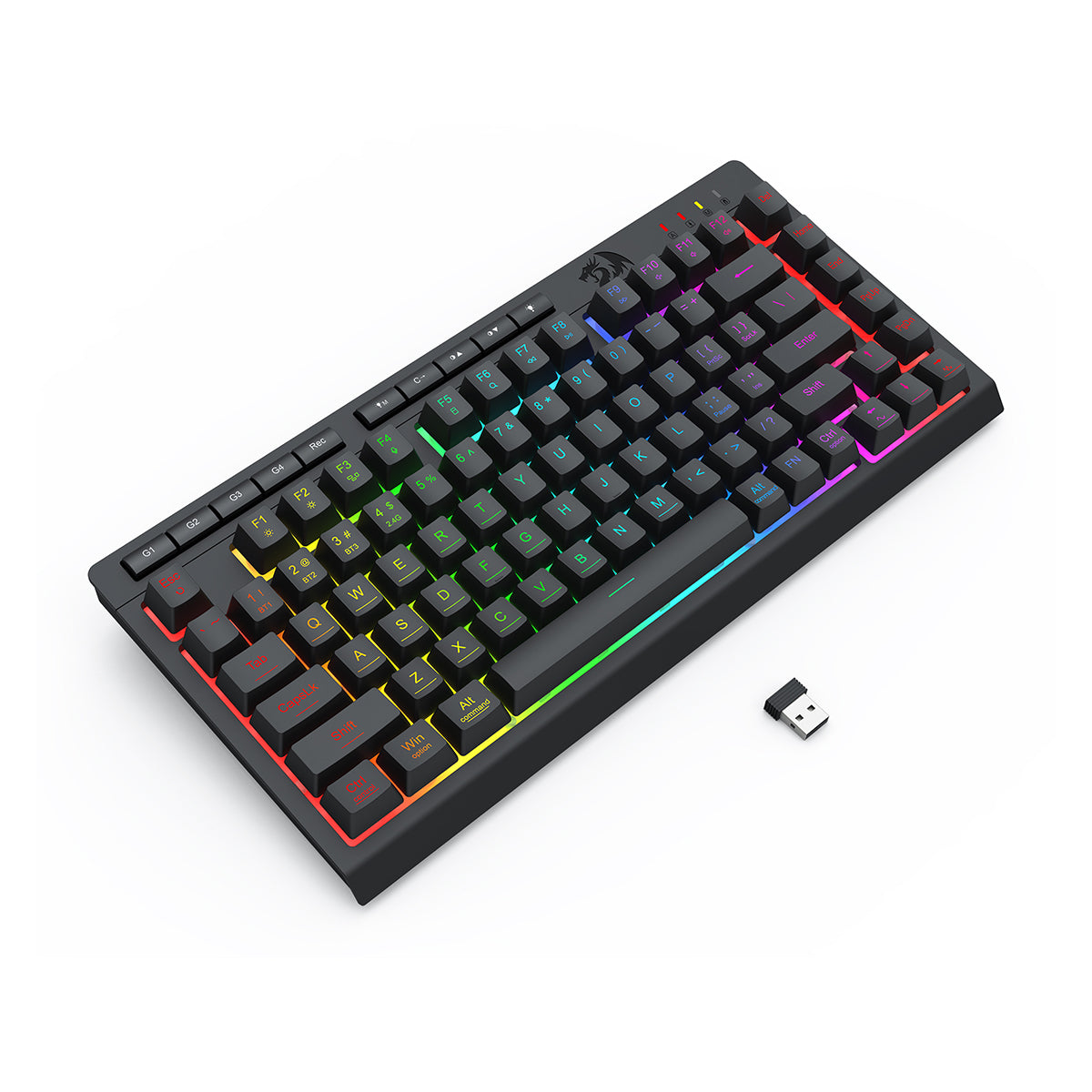 Redragon K524RGB-Pro Crescent Pro 75% Tri-Mode Gaming Keyboard with Macro Keys (Black)