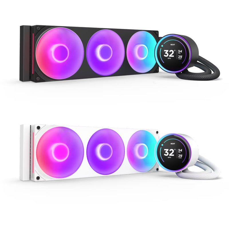 NZXT Kraken Elite 360 RGB 360mm AIO Liquid Cooler with IPS LCD & RGB Core Single-Frame Fan (Black, White) (RL-KR36E-B2, RL-KR36E-W2)