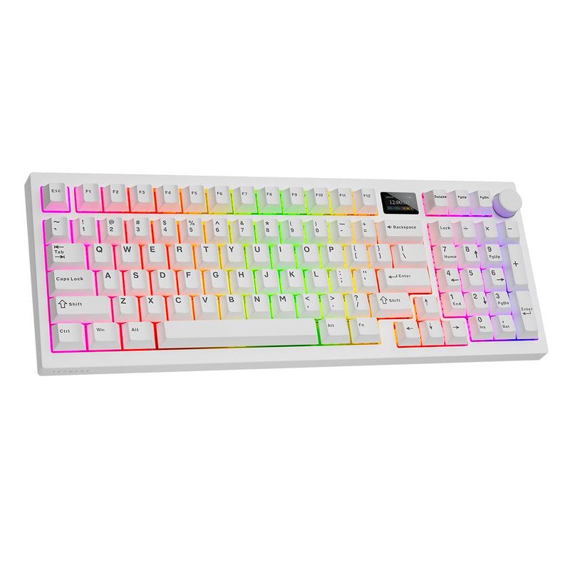 Tecware Spectre 96 RGB Tri-Mode 96-Key Gasket Mounted Mechanical Keyboard with Customizable LCD Display & Volume Knob (White)