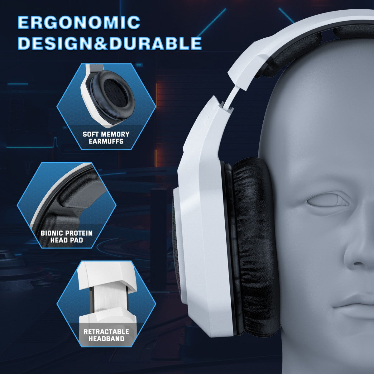 Onikuma B100 RGB Tri-Mode Gaming Headset (Black, White)