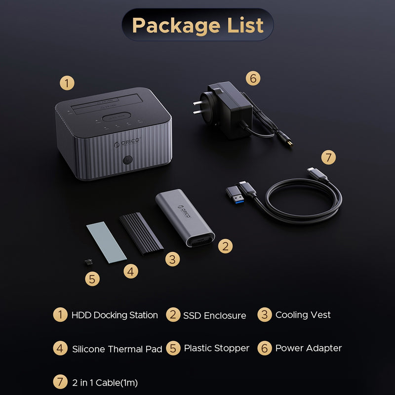 Orico IT28E-C 2-Bay Hard Drive Docking Station for M.2 NVMe SSD & 2.5-inch SSD/HDD & 3.5-inch HDD