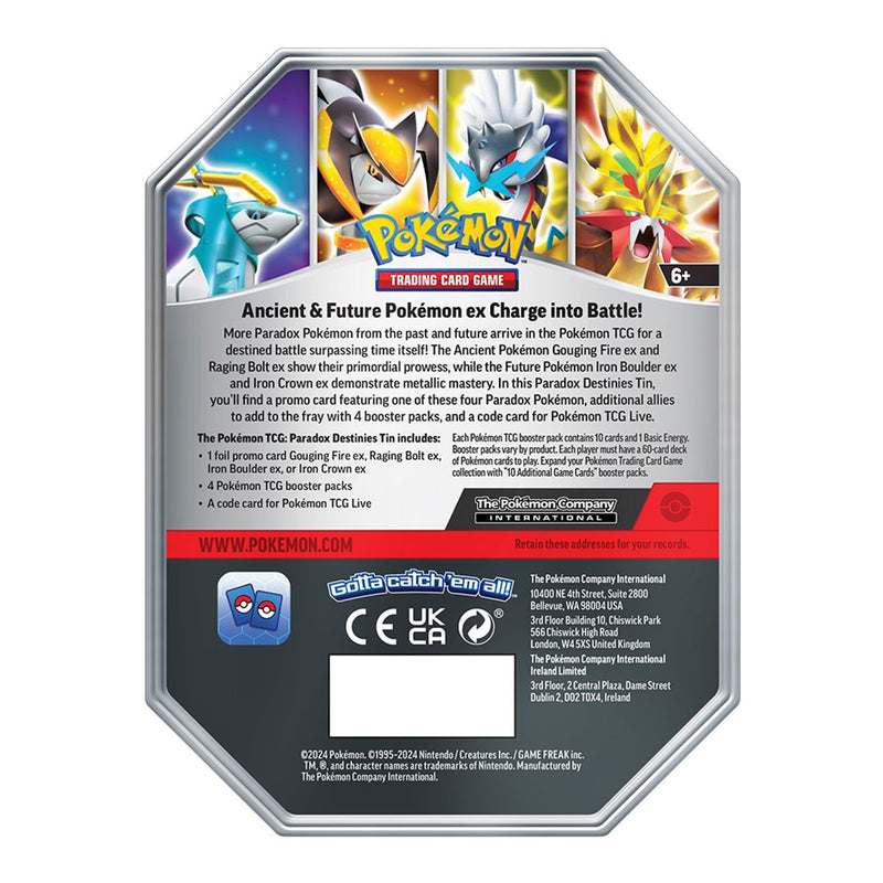 Pokemon Trading Card Game Paradox Destinies Ex Tin includes 4 Booster Packs