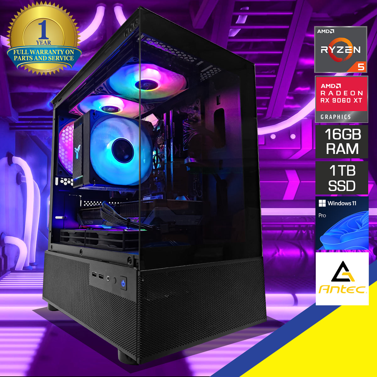 Sigma CX200M Black Desktop Gaming PC | AMD Ryzen 5 8400F | 16GB (2x8GB) RAM | 1TB SSD| RX 9060 XT | Windows 11 Pro