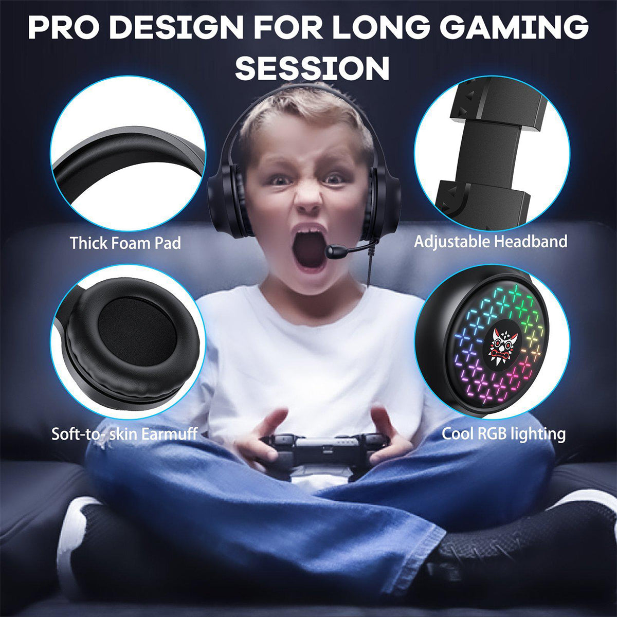 Onikuma X7 Pro RGB Wired Professional Gaming Headset with Noise Cancellation Microphone (Black)
