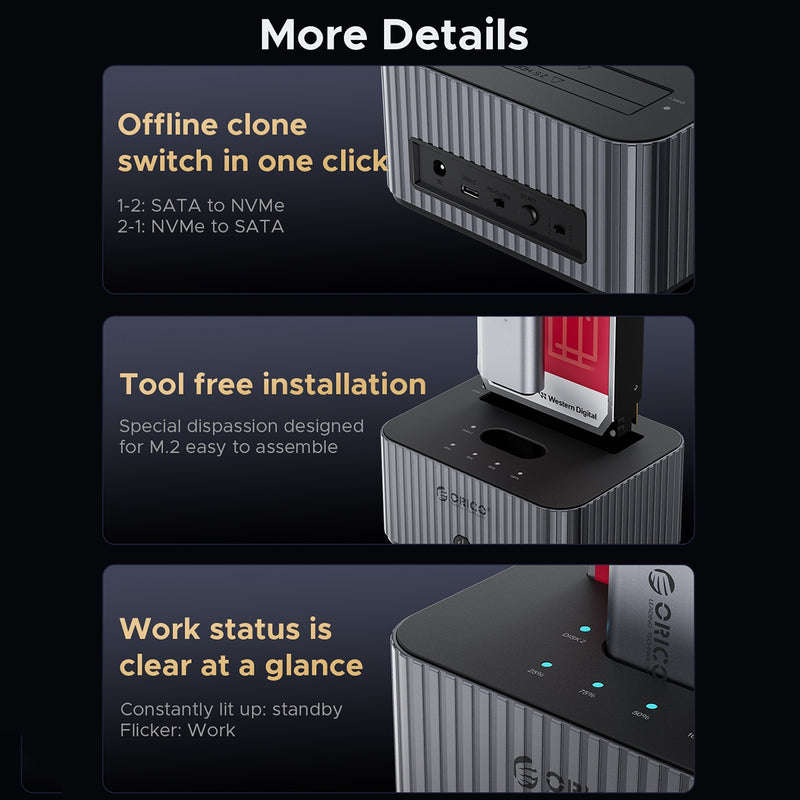 Orico IT28E-C 2-Bay Hard Drive Docking Station for M.2 NVMe SSD & 2.5-inch SSD/HDD & 3.5-inch HDD