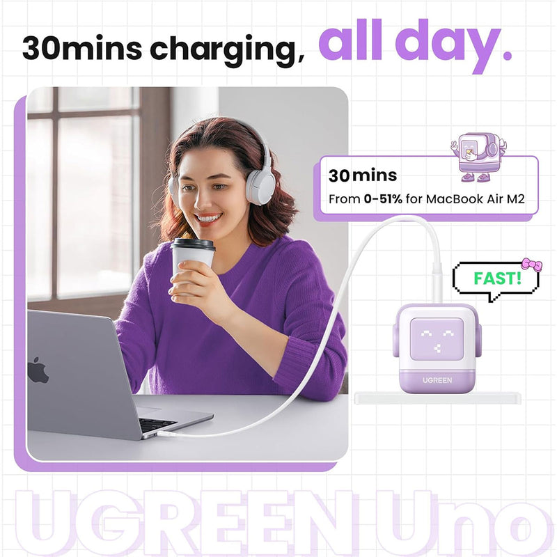 Ugreen Mini Robot 65W 3-Port PD GaN Fast Charger (Purple) (CD361/35314)