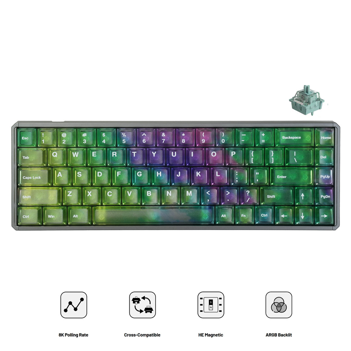 Akko MOD68 HE Aluminum Case Wired ARGB Magnetic Keyboard (Grey-Aurora)