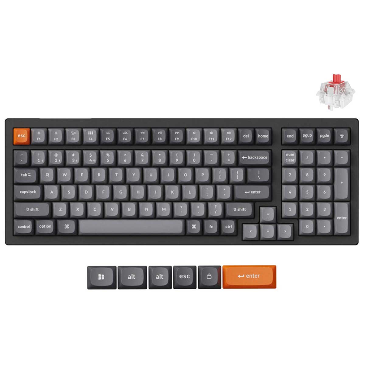 Keychron K4 Max QMK Fully Assembled White Backlight 96% Wireless Mechanical Keyboard - Black (Super Red Switch, Super Brown Switch) (K4M-A1, K4M-A3)