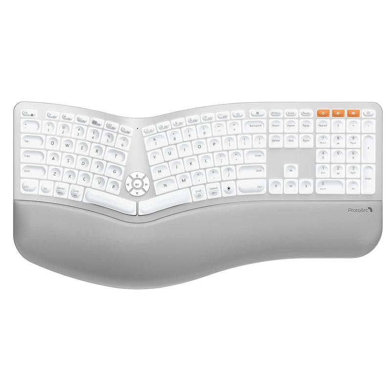 ProtoArc EK01 Plus Dual Mode Full Size Backlit Ergonomic Split Keyboard (White/Silver) (CP015756)