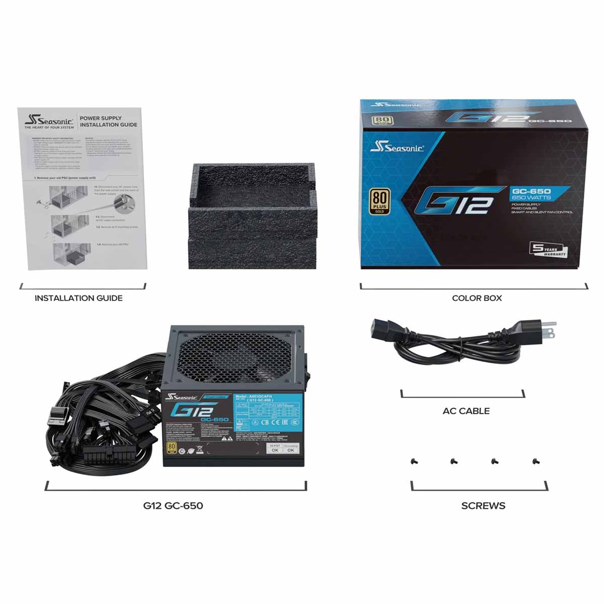 Seasonic G12 GC-650 (ATX 2.4) 650W 80+ Gold Fixed Cables Power Supply (SSP-650RT2)