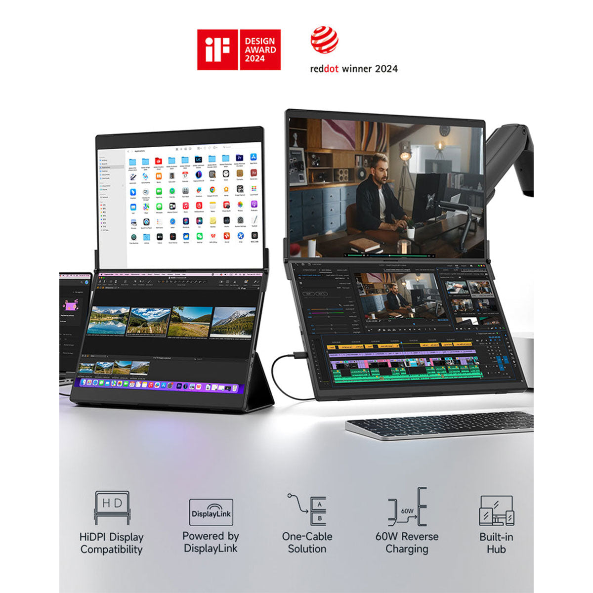 JSAUX FlipGo Pro 13.5" 2256x1504 Dual Stacked Portable Monitor (Black) (PM0201)