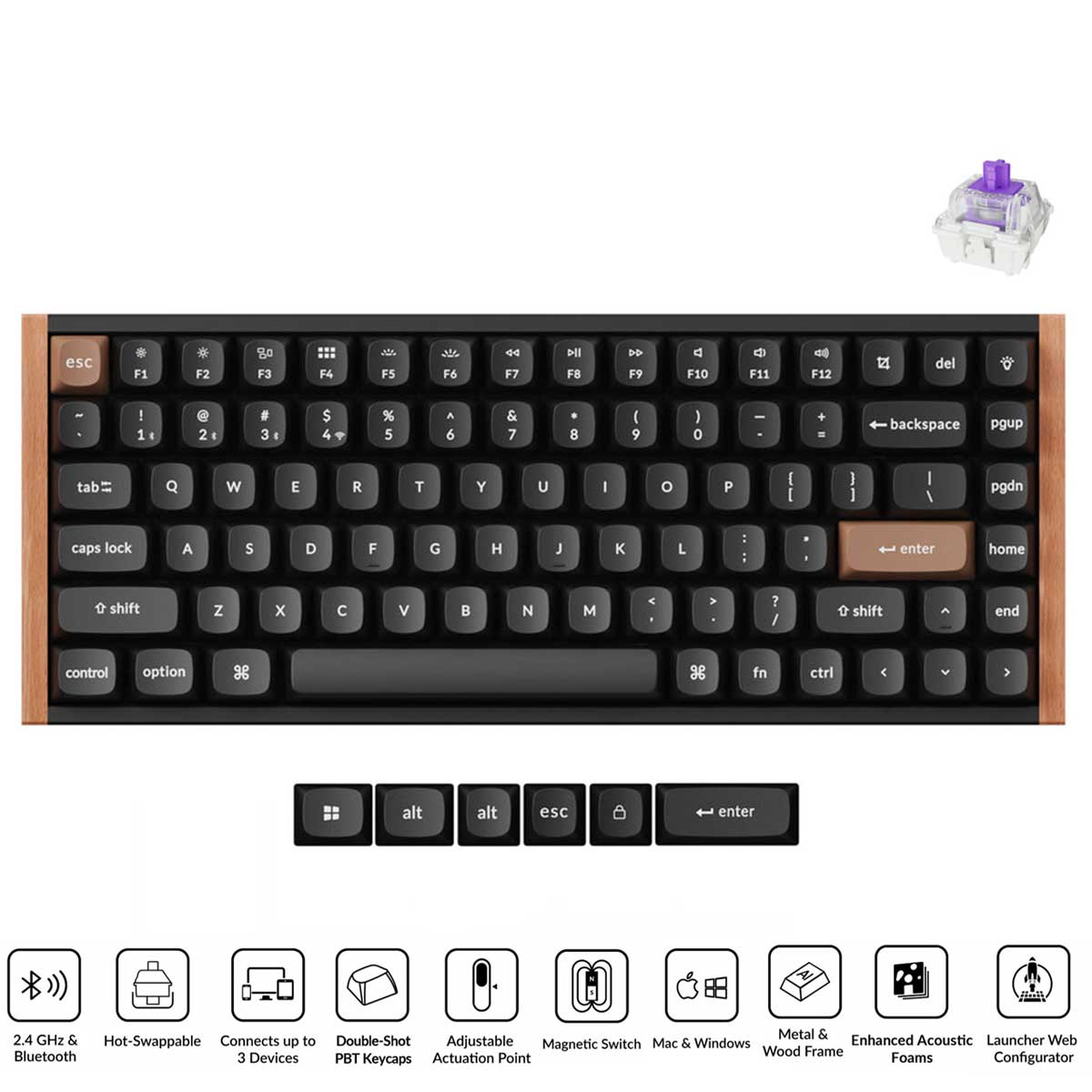 Keychron K2 HE Special Ed. Hot-Swappable RGB Backlight 75% Wireless Magnetic Switch Custom Keyboard - Black (Gateron Double-Rail Magnetic Nebula Switch) (K2H-F1)