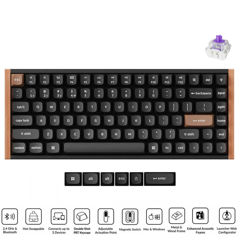 Keychron K2 HE Special Ed. Hot-Swappable RGB Backlight 75% Wireless Magnetic Switch Custom Keyboard - Black (Gateron Double-Rail Magnetic Nebula Switch) (K2H-F1)