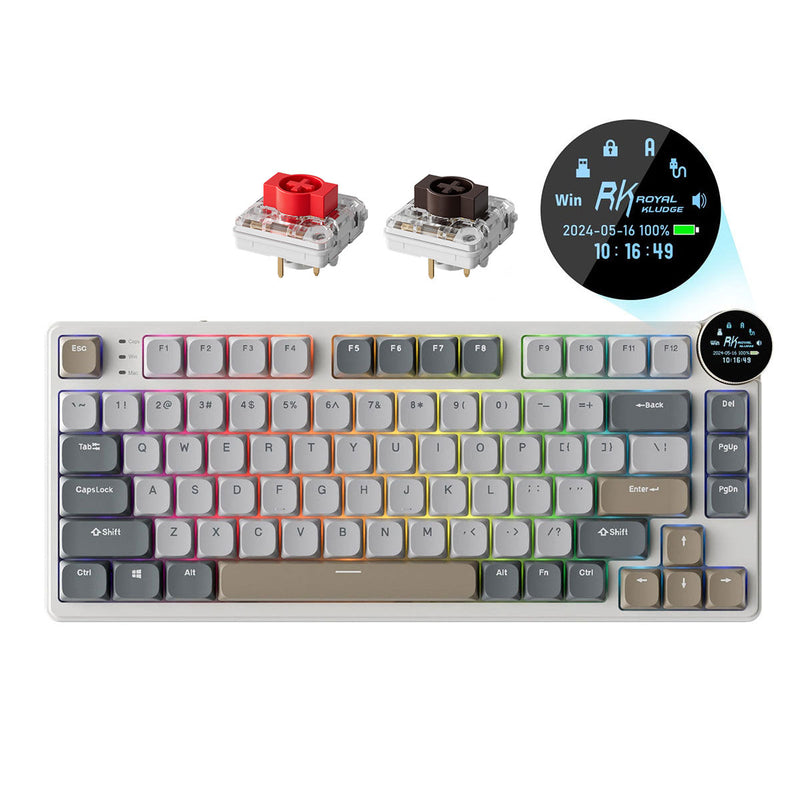 Royal Kludge RK N80 Tri-Mode RGB 80 Keys Hot Swappable Mechanical Keyboard Pearly Dawn