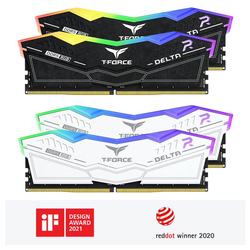TeamGroup T-Force Delta RGB DDR5 64GB (2x32GB) 6000MHz CL38-46-46-76 1.35V Gaming Desktop Memory (Black, White) (FF3D564G6000HC38GDC01, FF4D564G6000HC38GDC01)