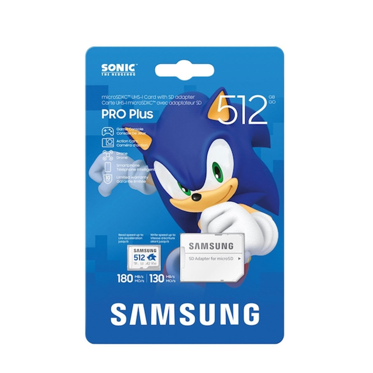 Samsung Pro Plus Sonic The Hedgehog UHS-I 180MB/s Read microSDXC Card with Adapter (512GB, 1TB)