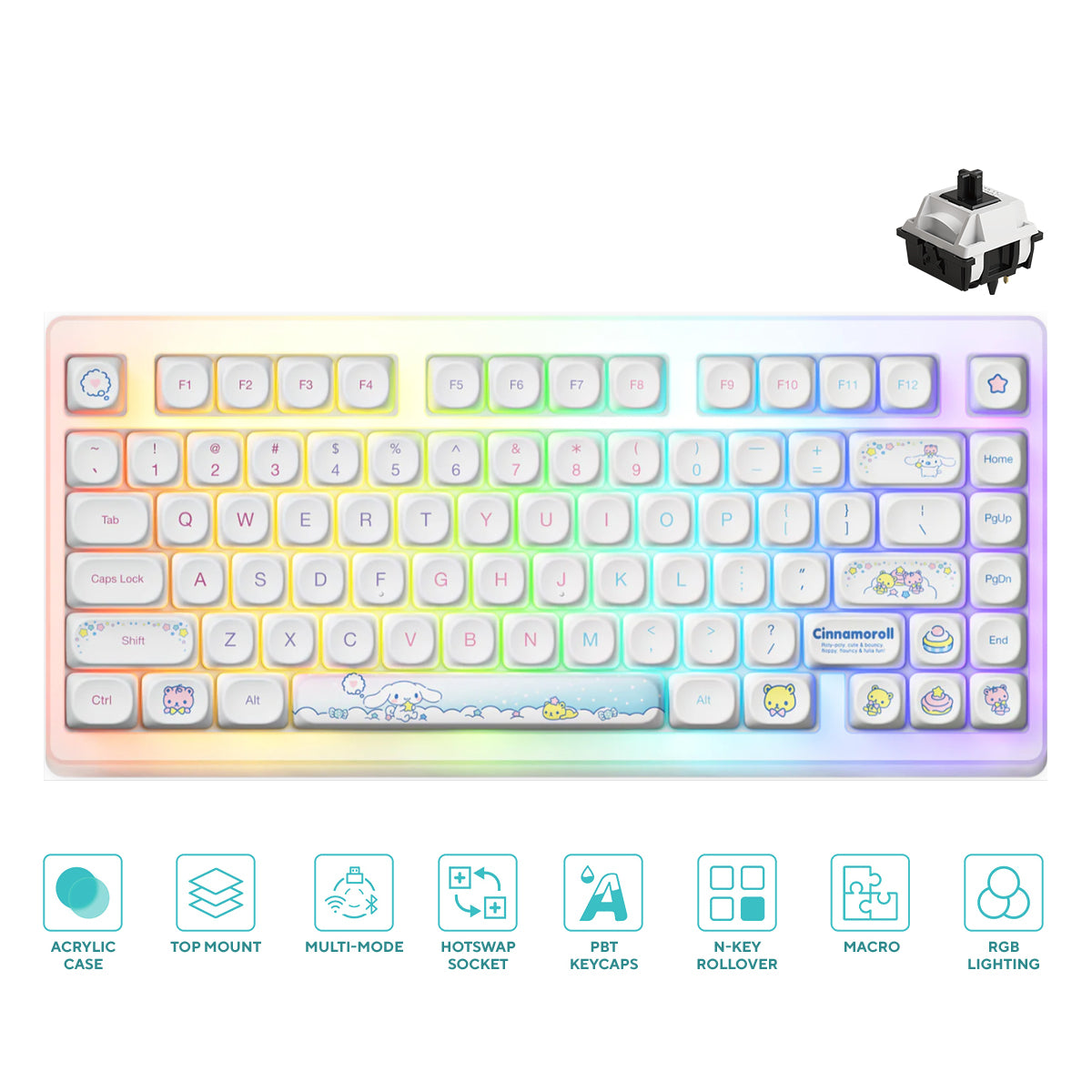 Akko Cinnamoroll ACR TOP 75B Acrylic Case Multi-Mode RGB Hot-Swappable Mechanical Keyboard (Regular PBT Keycaps) (Akko V3 Piano Pro Switch)