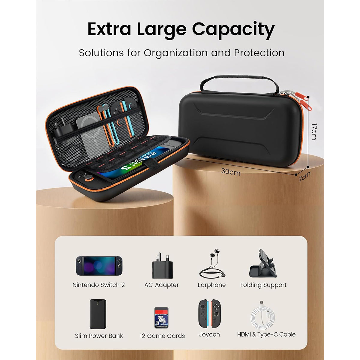 Transnovo PU leather Travel Carrying Case for Nintendo Switch 2 (Black) (NS2-CC06-1)

