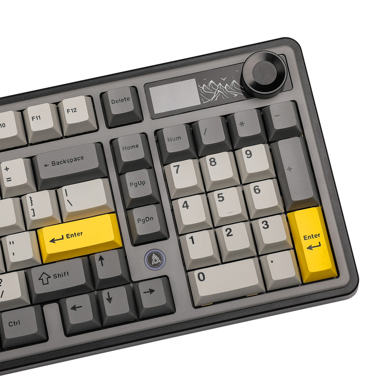 Ajazz AK980 RGB Tri-Mode 98% 97-Keys Gasket-Mounted Hot-Swappable Mechanical Keyboard with 1.14" TFT Display Screen & Knob (Black/Grey/Yellow) 