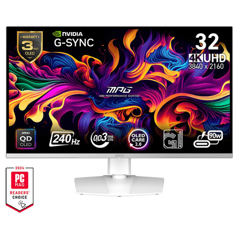 MSI MPG 321URXW QD-OLED 31.5" UHD (3840X2160) 240HZ 0.03ms (GTG) G-Sync Compatible Gaming Monitor (White)