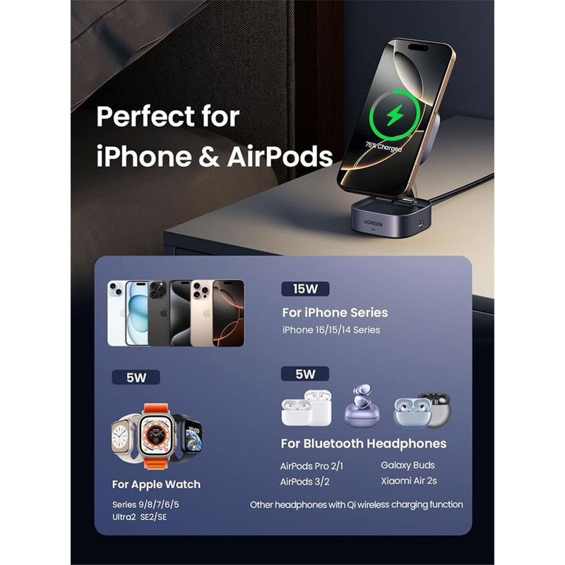 UGreen Magnetic Attachment 15W 2-in-1 Magnetic Wireless Charger (W702/35316)