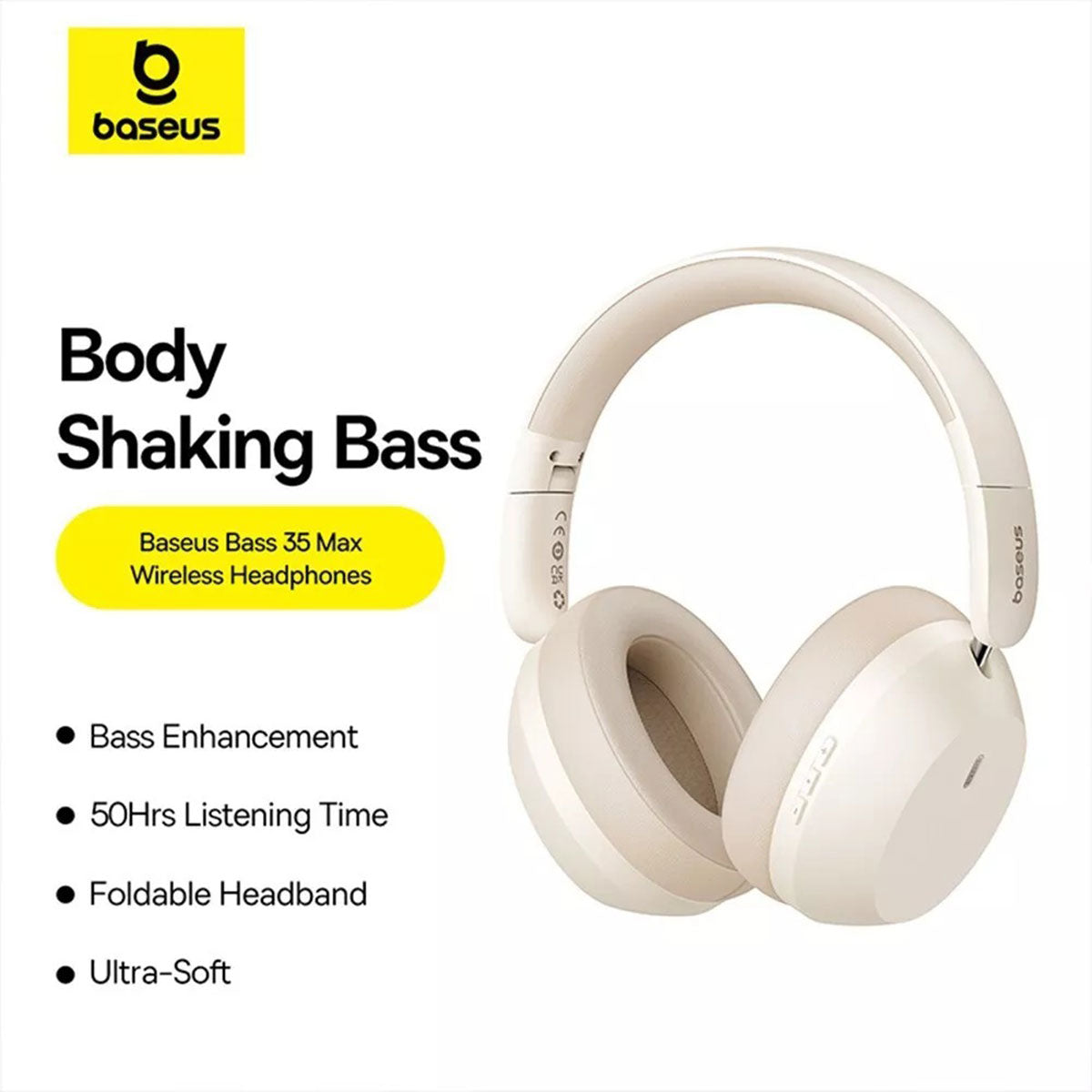 Baseus Bass 35 Max Wireless Headphone (Stellar White, Twilight Grey)