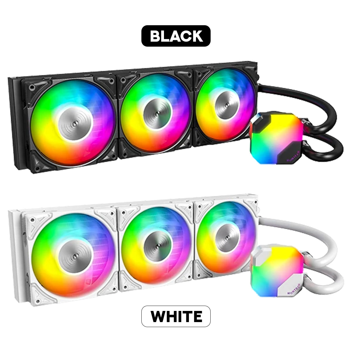 Montech HyperFlow ARGB 360 AIO CPU Liquid Cooler (Black, White)