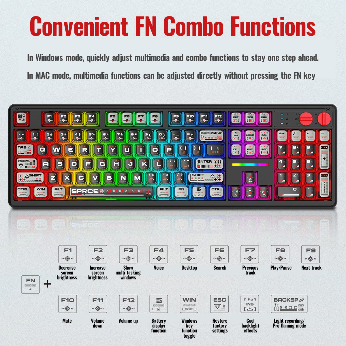 E-Yooso Z-104 RGB Tri-Mode Mechanical Keyboard Transparent Black-Grey 