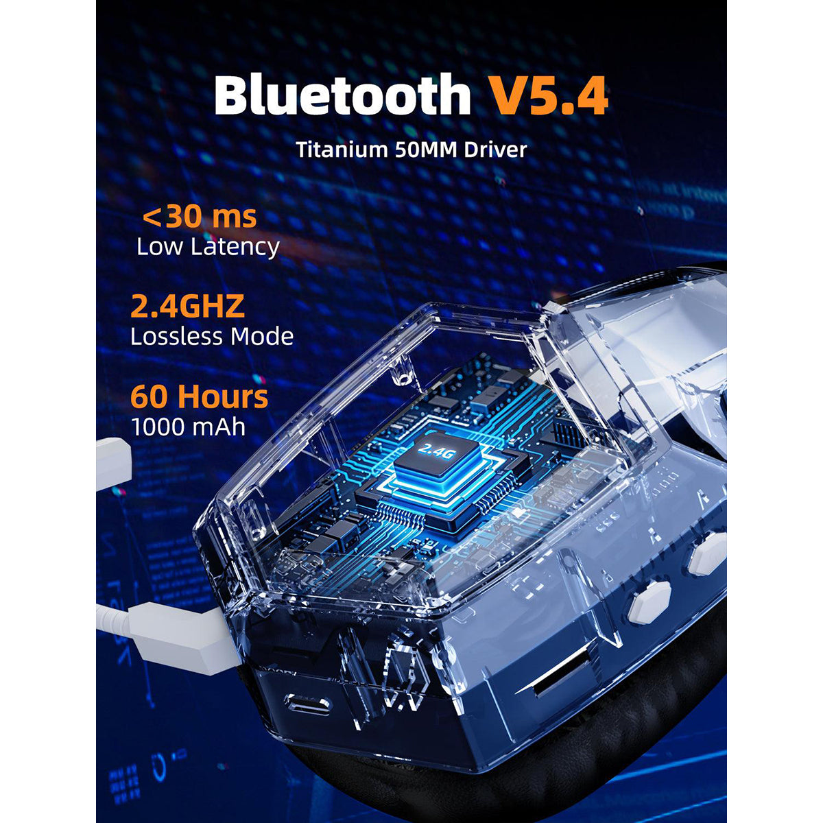 Onikuma GT806 RGB Tri-Mode Gaming Headset with Microphone (Black, White)