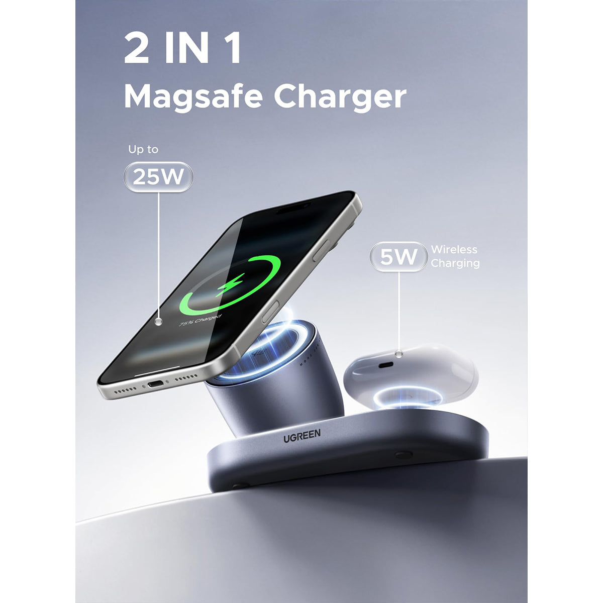 Ugreen Zapic Series 2-in-1 Magnetic Wireless Charger (Gray) (W751/85400)