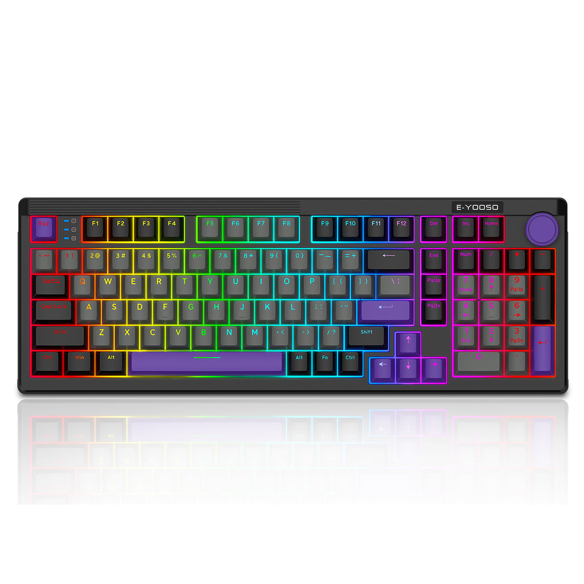 E-Yooso Z-101 RGB 101 Keys Tri-Mode Hot-Swappable Mechanical Keyboard Grey/Black/Purple