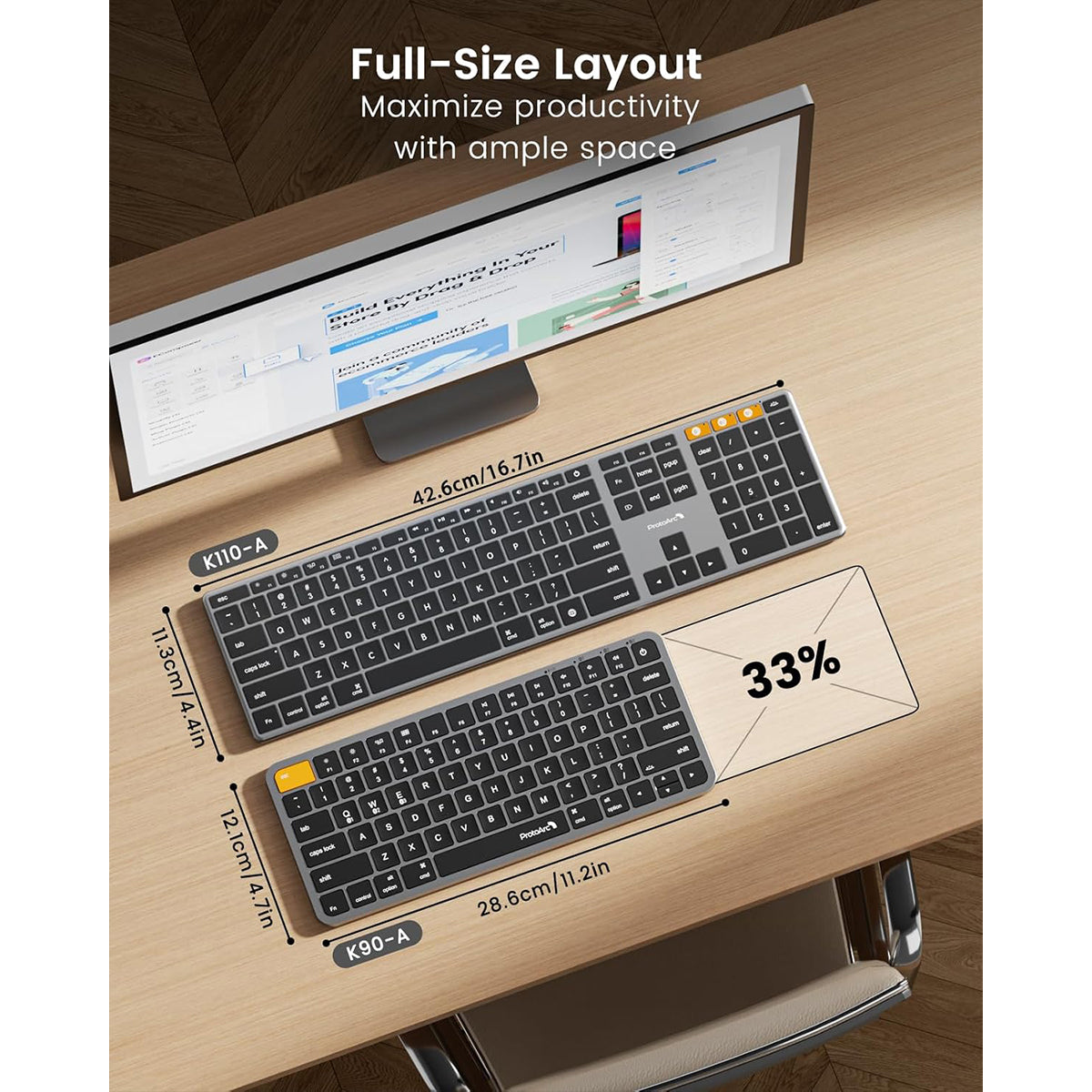 ProtoArc K110-A Full Size Backlit Aluminum Bluetooth Keyboard