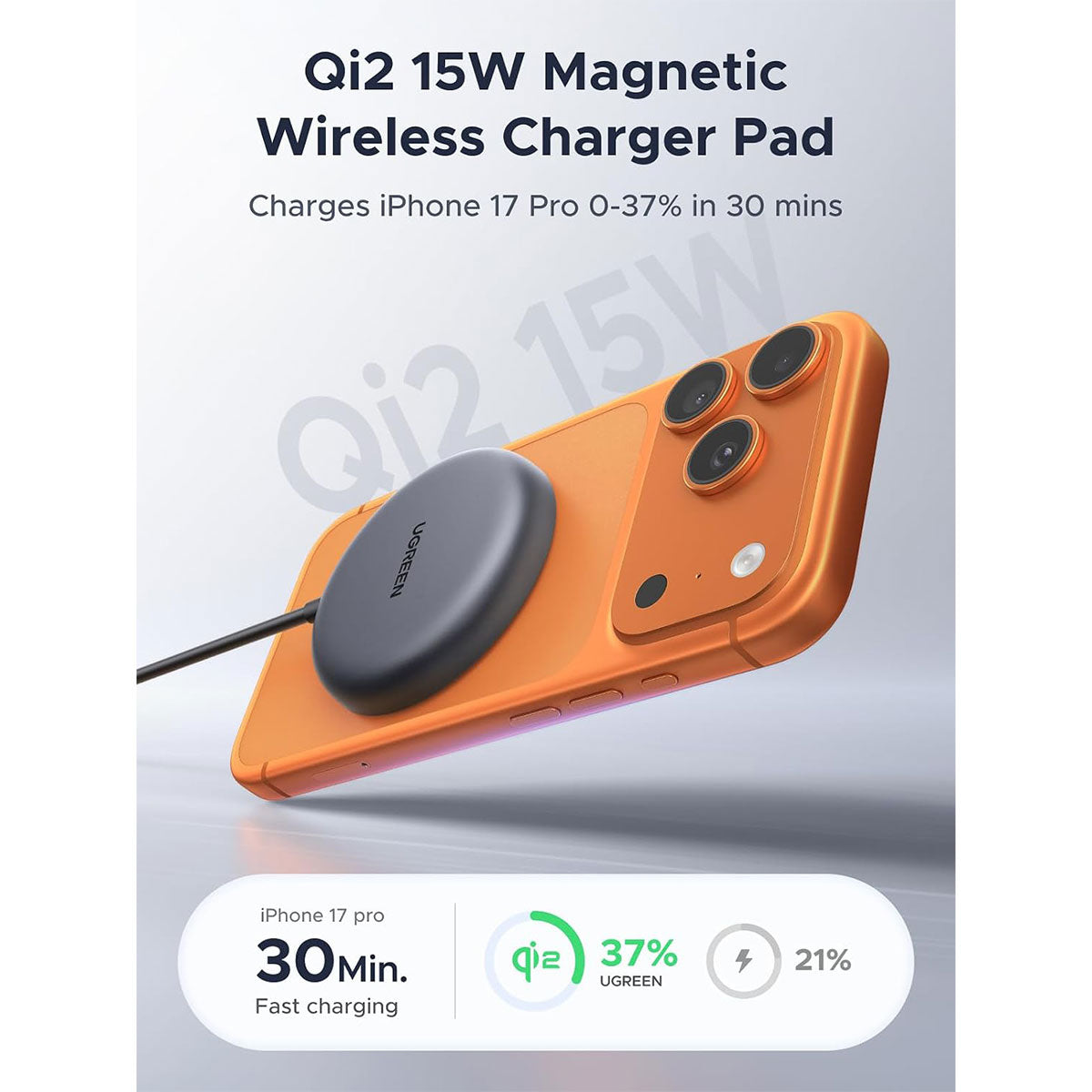Ugreen Zapix Series 15W Qi2 Magnetic Wireless Charger - 1.5m (Grey) (W720/85899)
