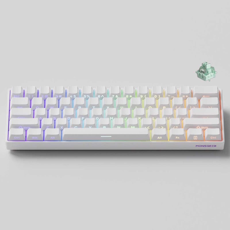 MonsGeek FUN60 Pro SP Shine-Through White Multi-Mode RGB Mechanical Keyboard (Akko Glare Magnetic Switch)