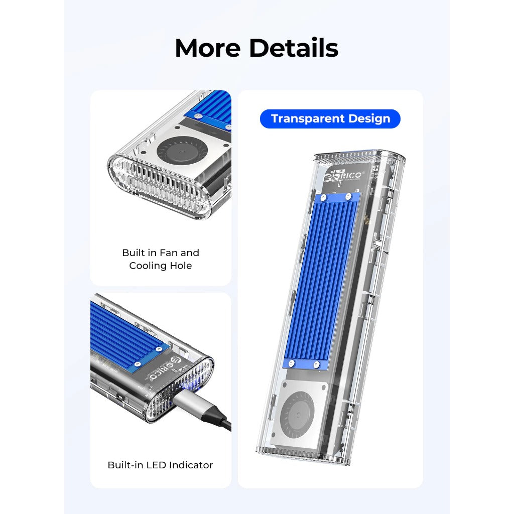 Orico M.2 NVMe SSD Enclosure - 20Gbps Type-C (Silver, Blue, Black)