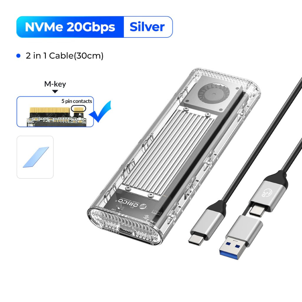 Orico M.2 NVMe SSD Enclosure - 20Gbps Type-C (Silver, Blue, Black)