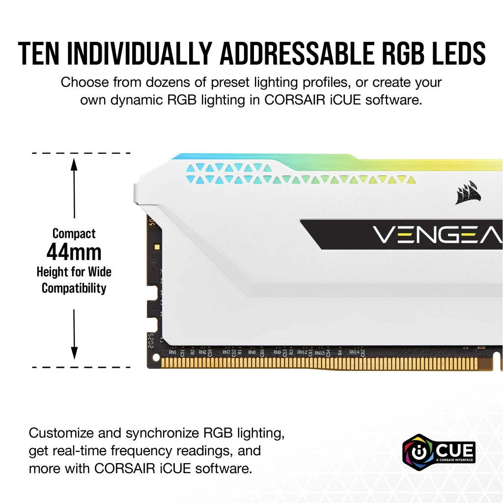Corsair Vengeance RGB Pro SL 32GB (2x16GB) DDR4 DRAM 3600MHz C18 Memory Kit - White | DataBlitz
