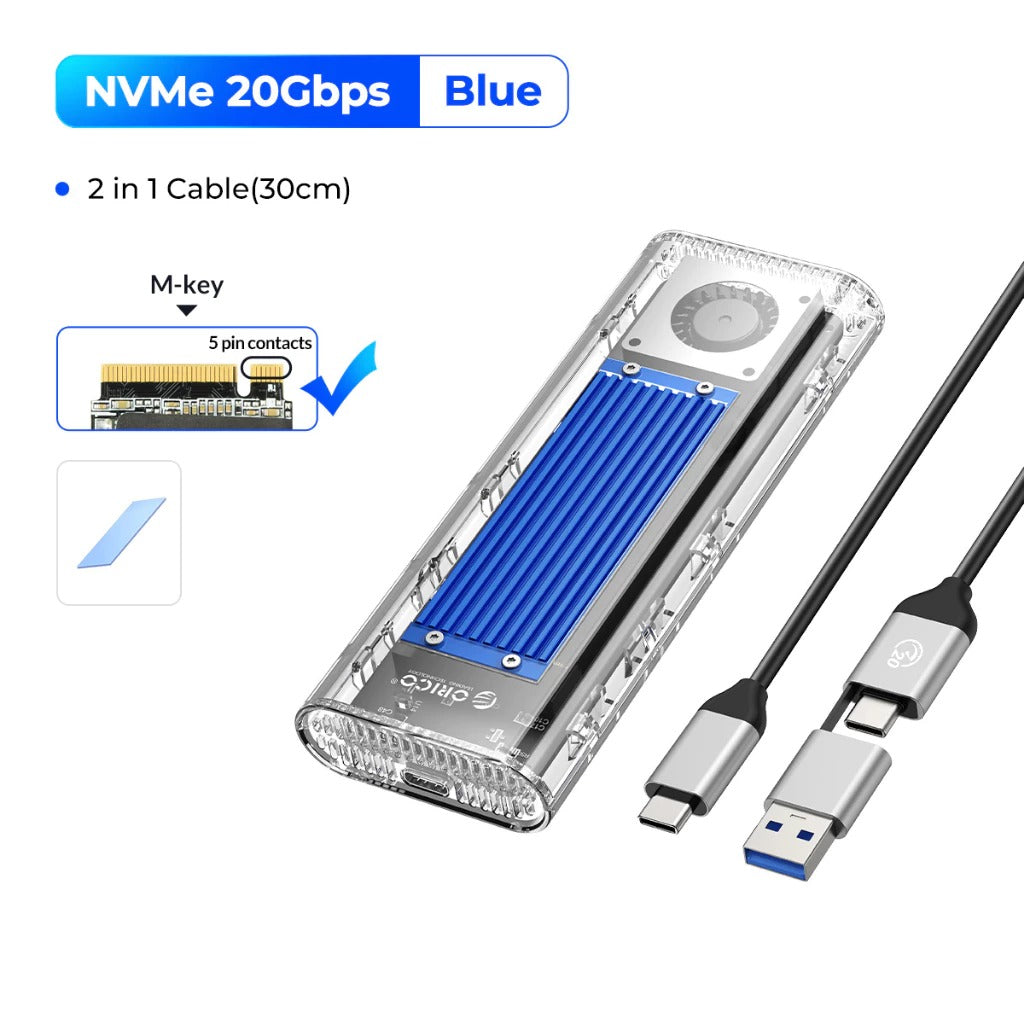 Orico M.2 NVMe SSD Enclosure - 20Gbps Type-C (Silver, Blue, Black)
