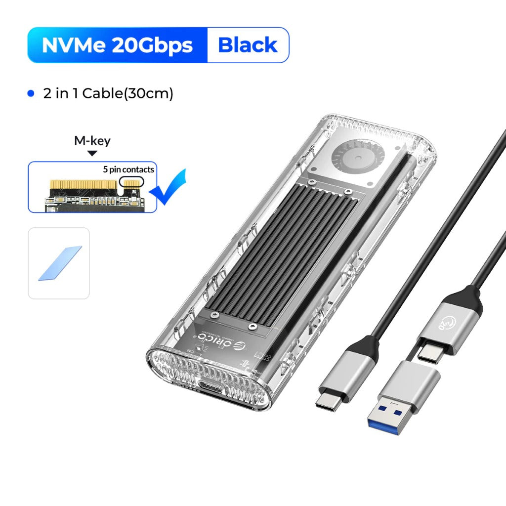 Orico M.2 NVMe SSD Enclosure - 20Gbps Type-C (Silver, Blue, Black)