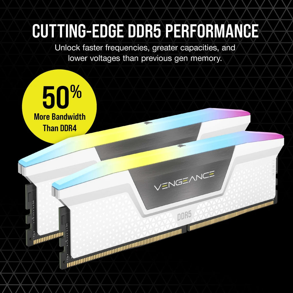 VENGEANCE® RGB 64GB (2x32GB) DDR5 DRAM 6000MT/s CL40 Memory Kit — White  | DataBlitz