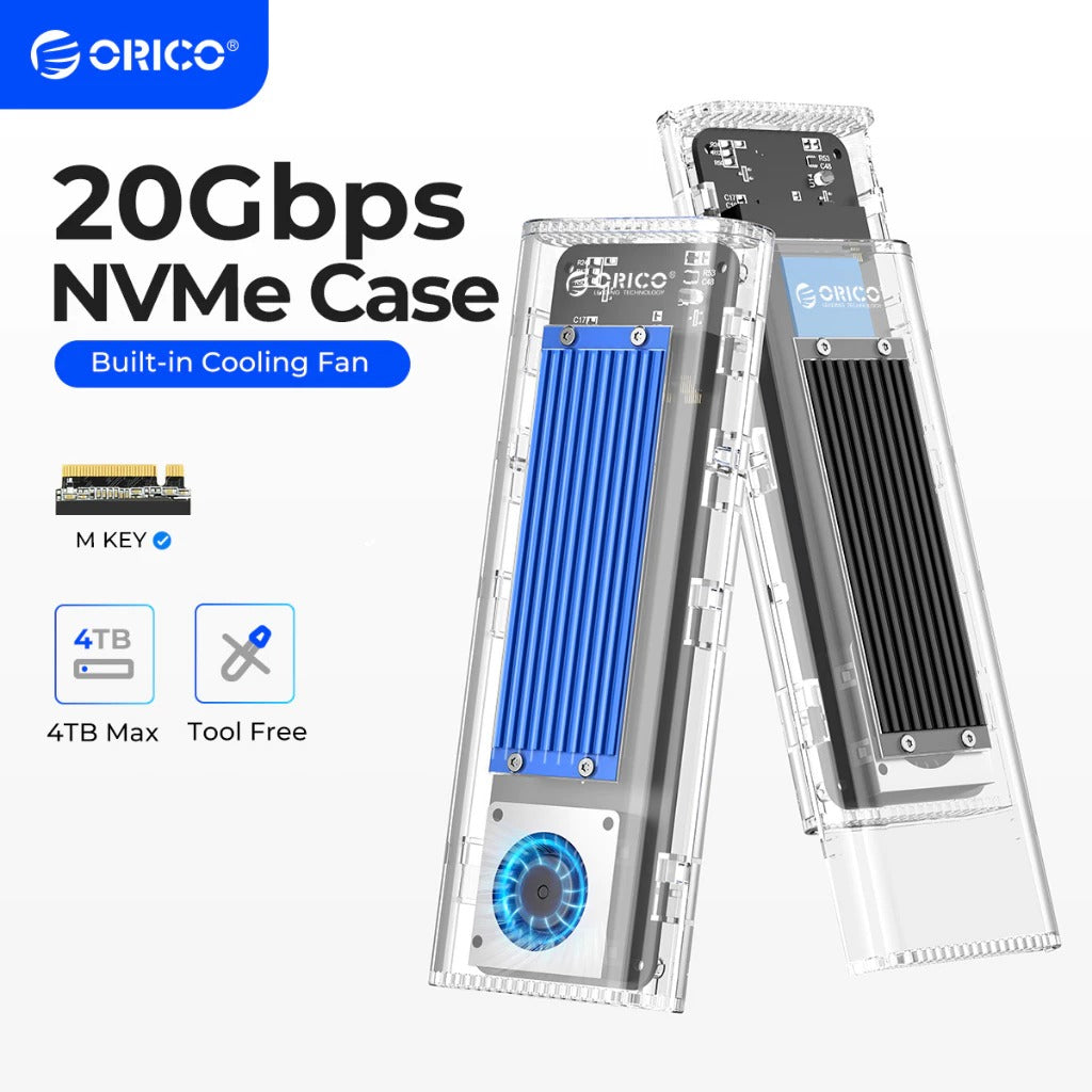 Orico M.2 NVMe SSD Enclosure - 20Gbps Type-C (Silver, Blue, Black)