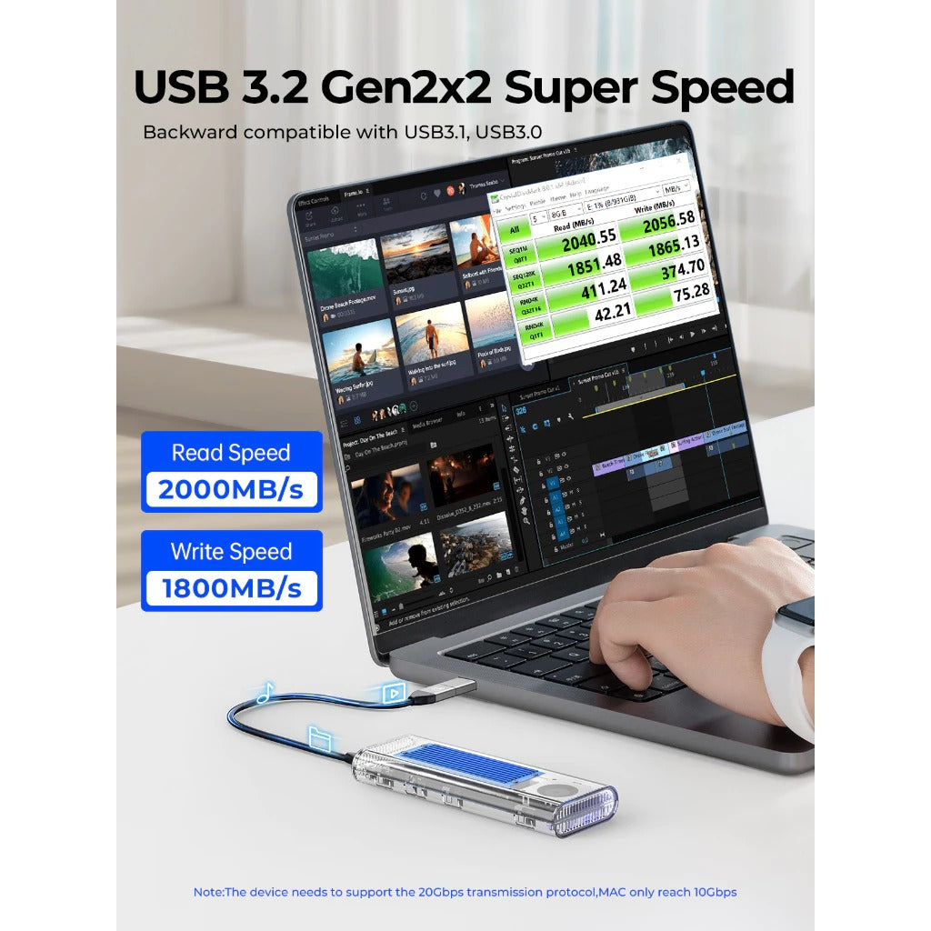 Orico M.2 NVMe SSD Enclosure - 20Gbps Type-C (Silver, Blue, Black)