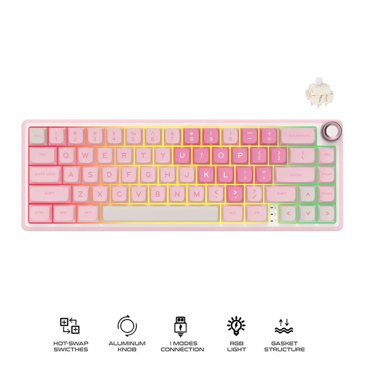 Royal Kludge R65 Single-Mode RGB 66 Keys Hot-Swappable Mechanical Keyboard Pink Melody (Cream Switch)