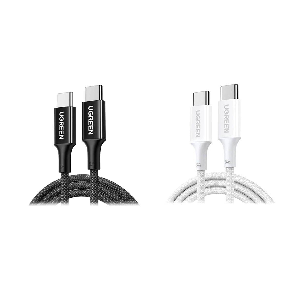 Ugreen USB-C to USB-C 5A/100W PD Fast Charging Braided Cable - 2m (Black, White)