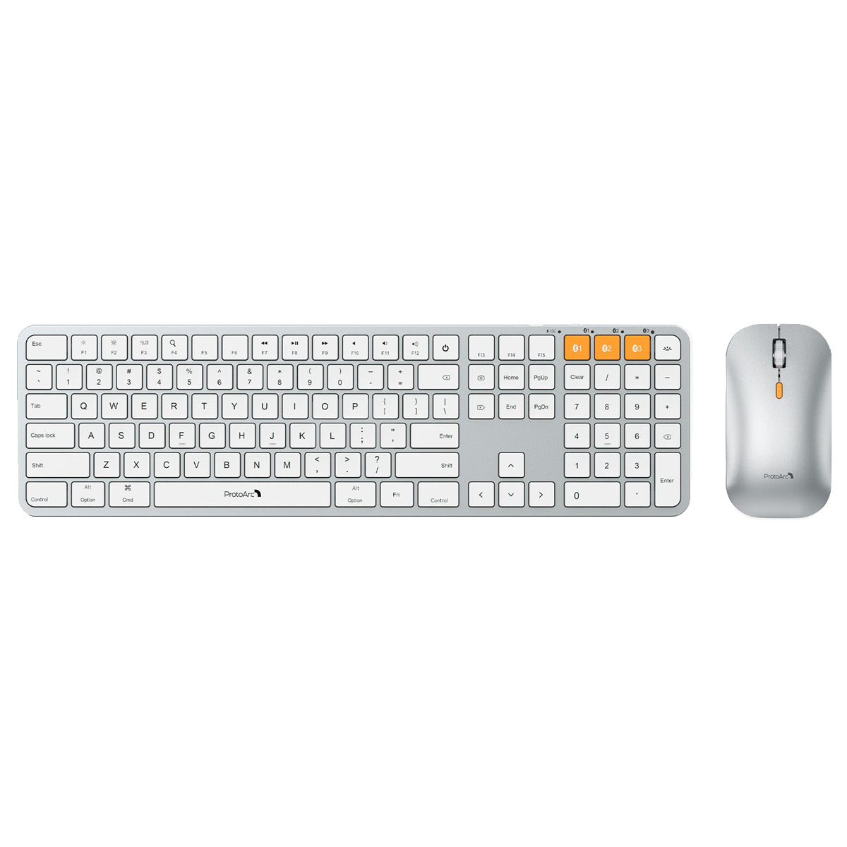 ProtoArc KM100-A Bluetooth Triple Channel Ultra-Slim Backlit Keyboard and Mouse Combo (White/Silver) (CP012798)
