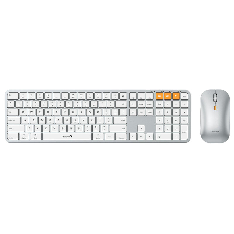 ProtoArc KM100-A Bluetooth Triple Channel Ulta-Slim Backlit Keyboard and Mouse Combo (White/Silver) (CP012798)