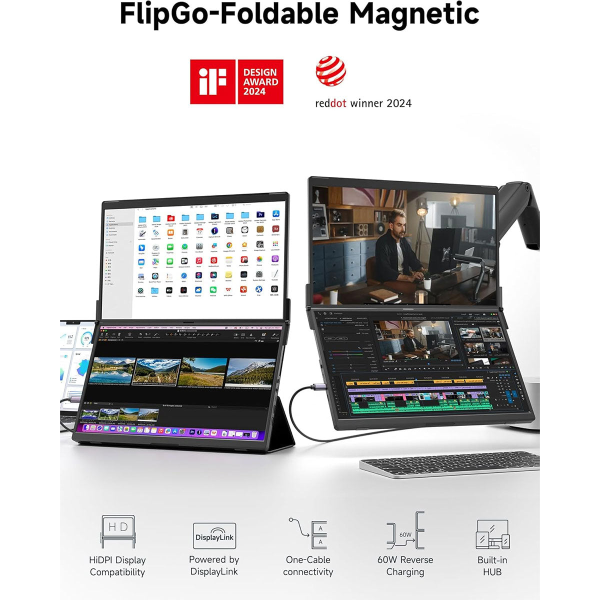 JSAUX FlipGo Pro 15.6" Dual Stacked Portable Monitor (Black) (PM0209)